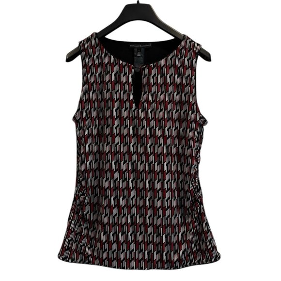 White House Black Market Reversible Blouse Red Black Geo Print Sleeveless Top L - Picture 1 of 4